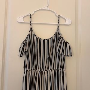 Black and white striped off the shoulder dress with slits
